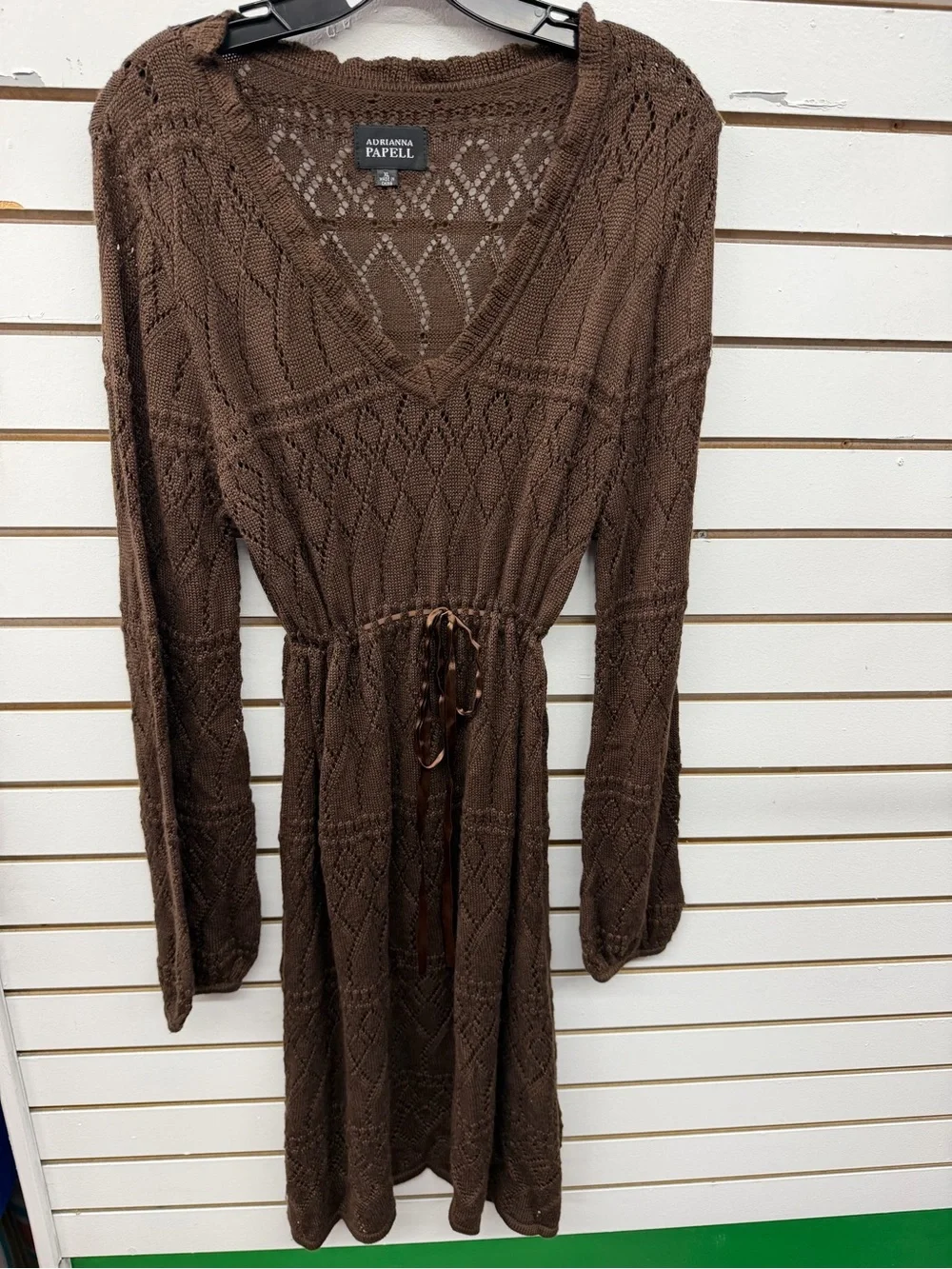 Adrianna Papell Brown Open Knit Drawstring Sweater Dress XL